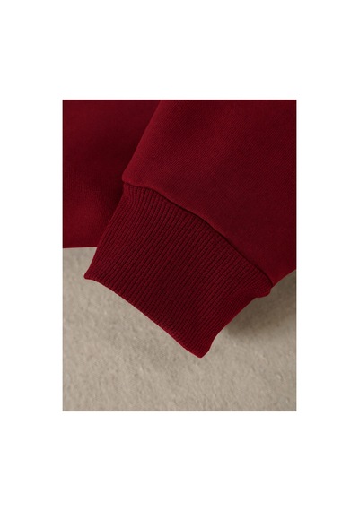 Esade Kadın Beyaz Sarı Çiçek Kol Baskılı Rahat Kalıp Bisiklet Yaka Bordo Sweatshirt Bordo