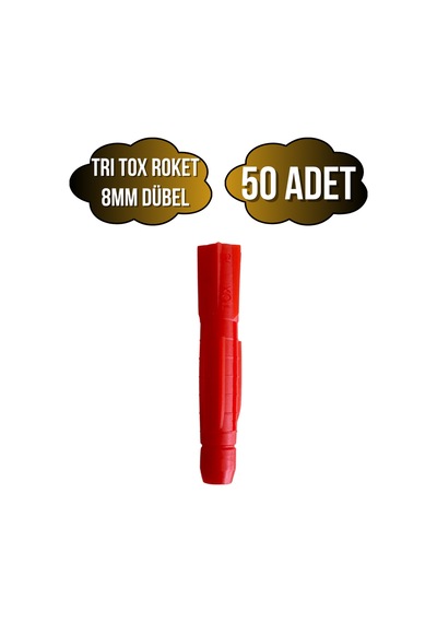 Tri Tox Roket Kırmızı 8mm Dübel Beton Tuğla Briket Dubeli 8mm Kırmızı Roket 50 Adet