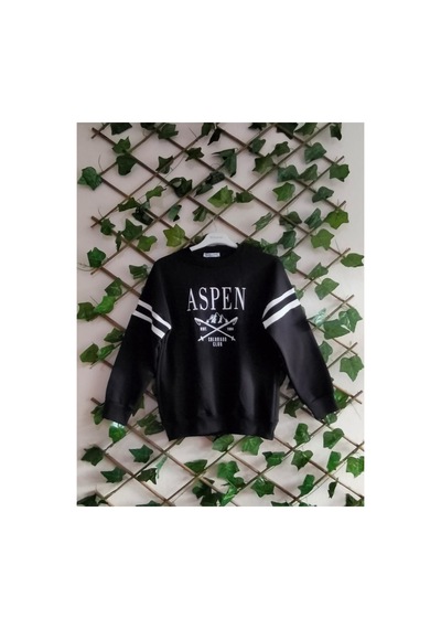Çınar Boutique Kolu Çizgili Sweatshirt Siyah Siyah