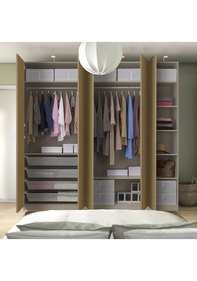 Ikea Çok Renkli Fonksiyonel Kapaklı Gardırop Gri-bej-meşe Görünümlü