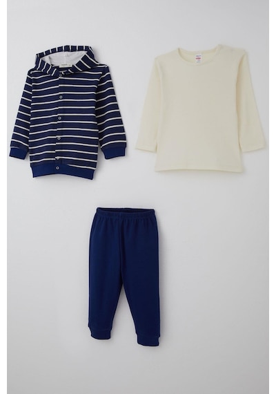 Breeze Erkek Bebek Bodyli 3 Lü Takım Çizgili Çıtçıtlı 4 Ay-1 Yaş, Lacivert Lacivert