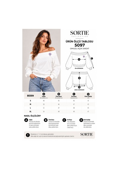 Sortie Collection Madonna Yaka Çiçek Nakışlı 3 İplik Sweatshirt Ekru