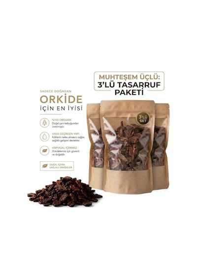 Tr Zevli Organik Orkide Toprağı 3 Lt 3 Adet Premium 1 Lt Paket %100 Doğal Çam Kabuğu 0