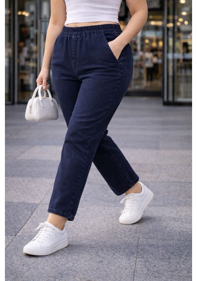 Cedy Denım - Büyük Beden Likralı, Beli Lastikli Jean Pantolon C636 Mavi