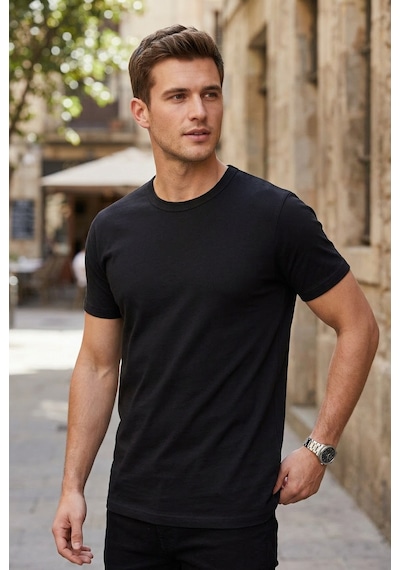 Tonny Black Normal Kalıp Rahat Basic T-shirt Erkek Siyah Tbtshrt010