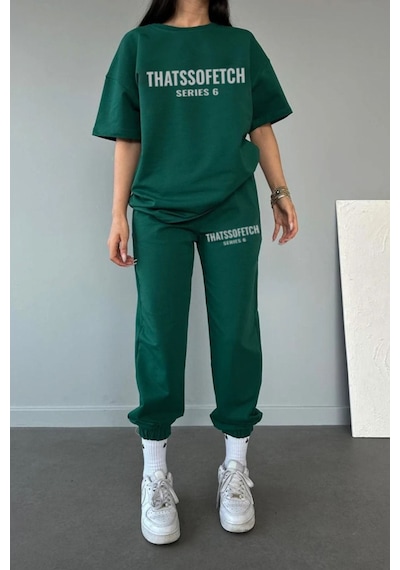 Series 6 T-shirt Eşofman Altı Jogger- Yeşil Baskılı Alt Üst Eşofman Takımı Oversize Bisiklet Yaka Yeşil