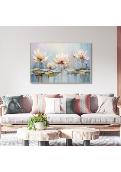 Yağlı Boya Dokulu Tablo Soyut Modern Çiçekler Gümüş Çerçeveli U02023-178877
