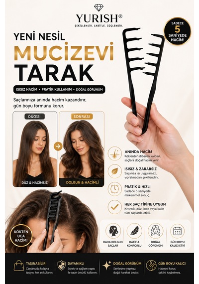 Mucizevi 2 Li Hacim Tarak Seti 3 Dişli Kore Hacim Tarağı Saç Kökü Kaldırma Şekillendirici Tarak 0