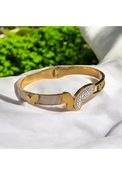 Kırmızı Sanat Evi Gold Kelebek Ve Sedef Detaylı Şık Çelik Kelepçe