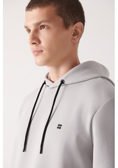 Avva Erkek Gri Sweatshirt Kapüşonlu Esnek Yumuşak Doku İnterlok Kumaş Standart Fit Normal Kesim B001101 Gri