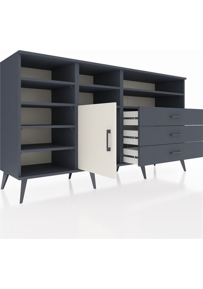 Hyperion Konsol 8 Raflı 3 Çekmeceli Tek Kapaklı 176x44x99 Antras Antrasit-aytaşı/antrasit Hyperion Konsol 8 Raflı 3 Çekmeceli Tek Kapaklı 176x44x99 Antras Antrasit-aytaşı/antrasit