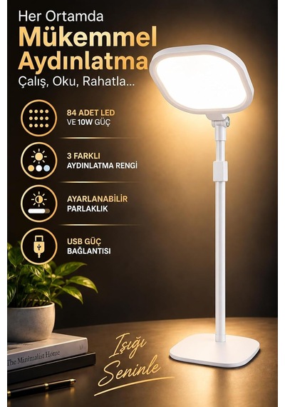 Tr Telefon Tutuculu 84 Led 10w Video Konferans Işığı Usb F-616 Beyaz