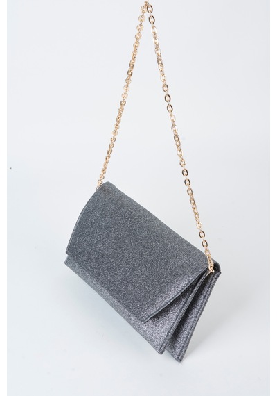 Vivaq Kadın Gri Simli Zarf Tasarım 2 Bölmeli Mini Zincir Askılı Çıt Çıt Kapama Clutch Ve El Çantası GRİ