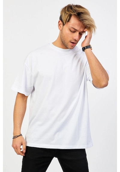 Startmore Beyaz Oversize Düz T-shirt Beyaz