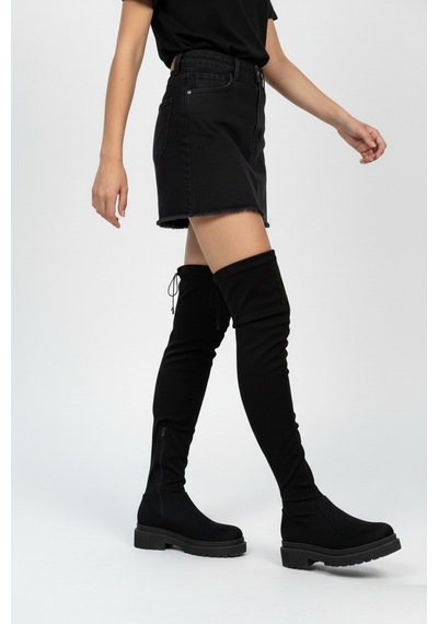 Fox Shoes V7263253 Siyah Süet Streç Kadın Çizme Siyah
