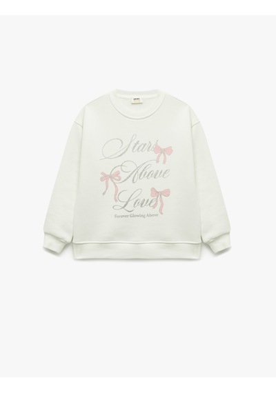Koton Şardonlu Uzun Kollu Bisiklet Yaka Sweatshirt Ekru 6wkg10358ak