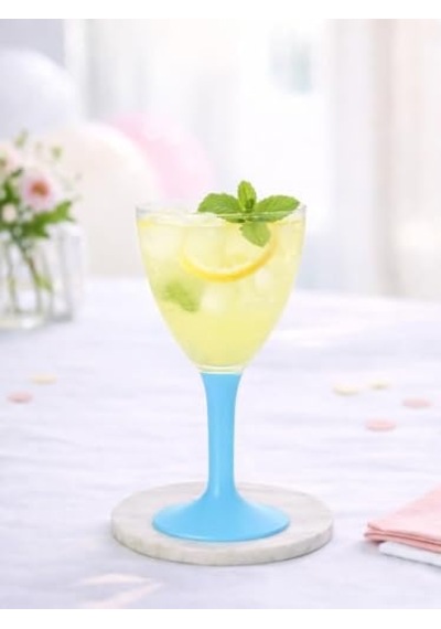Mika Plastik Kadeh Lüks Turkuaz Ayaklı Şarap Bardağı 150 Ml 10'lu Ahşap