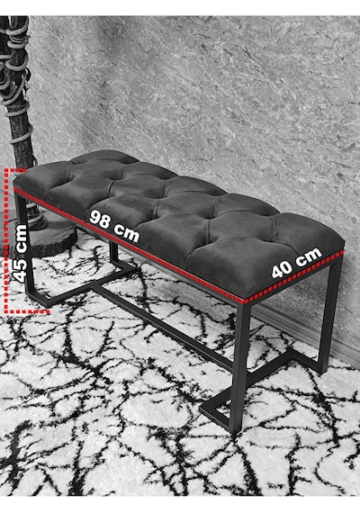 Siyah Boyalı - L - Ayaklı 100 Cm X 38 Cm Oturak - Bench - Makyaj Çok Renkli