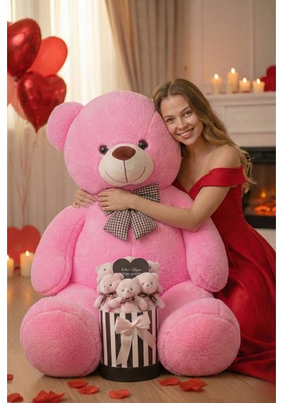Kadınlar Günü Ne Özel: 90 Cm Peluş Ayı & Aynalı Mesajlı Pembe Silindir Ayıcık Buketi Romantik Sevgiliye Hediye Buket 83148953