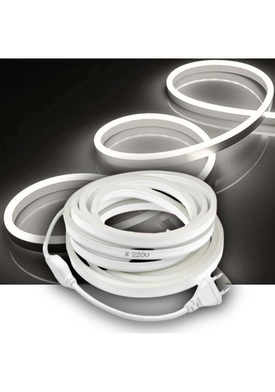 Neon Led Işık Esnek Şerit Led Aydınlatma 220v Fişli, Dekoratif Işıklandırma, İç Mekan Ve Dış Mekan, Metre Ve Renk Seçenekli, 8x16 Mm, Metrede 120 Adet Ledli Beyaz, 5 Metre Sku: Zeusb0cw1rfynm