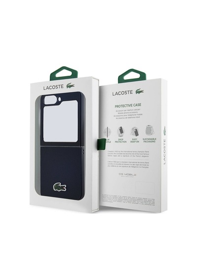 Galaxy Z Flip 6 Uyumlu Kılıf Lacoste Lisanslı Pu Pike Desenli Yüzey İkonik Timsah Dokuma Logo Siyah