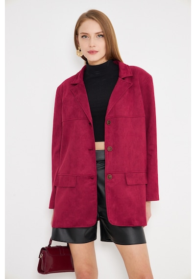 Armonika Kadın Bordo Yakalı Cep Kapaklı Düğmeli Vatkalı Premium Süet Oversize Ceket Arm-25k001057 Armonika Kadın Bordo Yakalı Cep Kapaklı Düğmeli Vatkalı Premium Süet Oversize Ceket Arm-25k001057