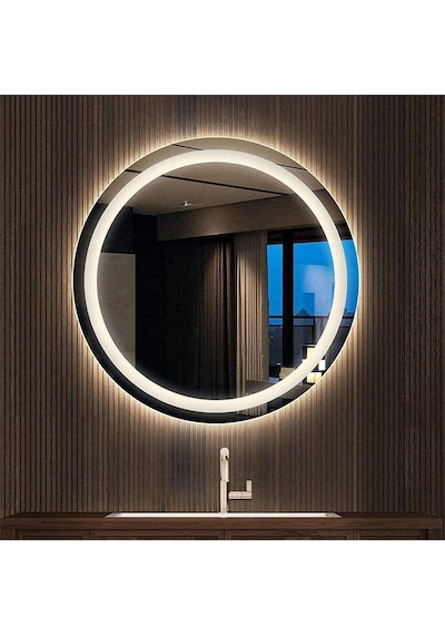 70 CM Kumlamalı Ledli Yuvarlak Ayna Banyo Aynası Dekoratif Ayna B