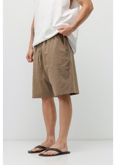 Vamos Basic Oversize Keten Şort Taş