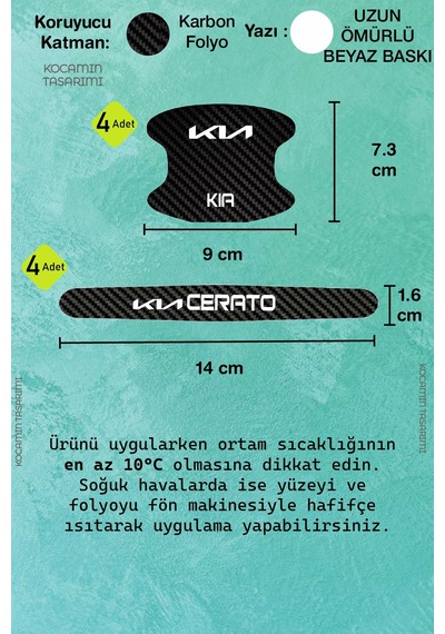 Premium Kia Cerato Karbon Desenli Kapı Kolu Koruyucu Seti Çizilmelere Karşı Dayanıklı 8 Parça