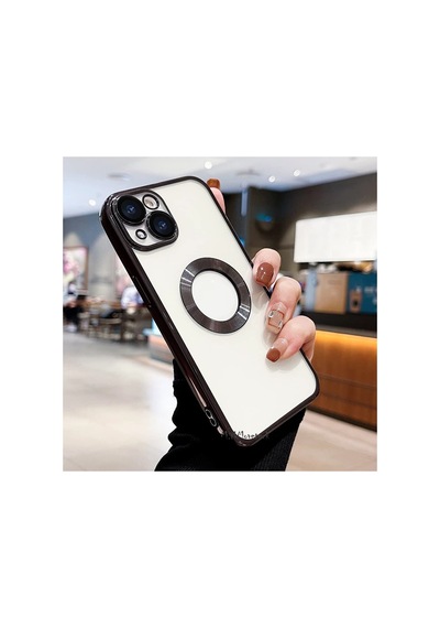 Apple iPhone Uyumlu 15 Plus Kılıf Kamera Lens Korumalı Logo Gösteren Arkası Şeffaf Kenarları Renkli Titanium Resimde Görünen