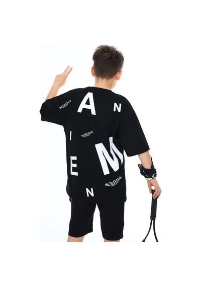 Ekkokids Çocuk Pano Baskılı Tshirt-14543 SIYAH