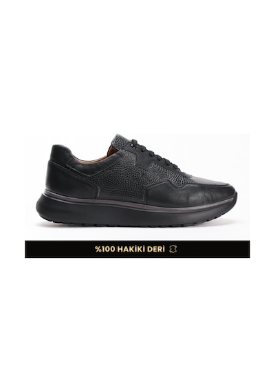 Fame Step Hakiki Deri Erkek Yürüyüş Ayakkabısı Casual Comfort Bağcıklı Ortopedik Günlük Rahat Taban Siyah Sneaker Palermo