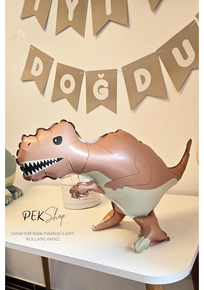 Retro Trex Dinozor Folyo Balon Retro Renkler Dinazor Şekilli Balon 64x41 Cm Çok Renkli