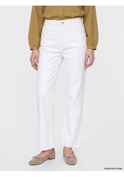 Lcw Modest Ekru Yüksek Bel Crop Flare Kadın Jean Pantolon