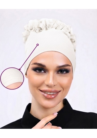 Alivascarf Kaymayan Fırfırlı Silikonlu Dikişsiz Kaymaz Bone Kadın Tesettür Bağlamalı İç Bone Kırık Beyaz