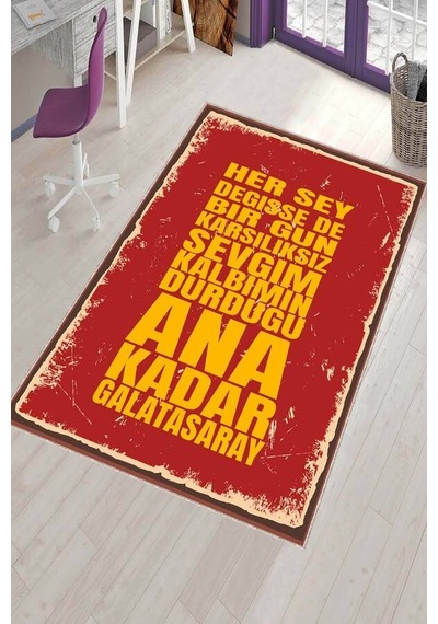 Sarı Ve Kırmızı Kaymaz Taban Yıkanan Taraftar Halısı Ar1156n11 Sarı - Kırmızı