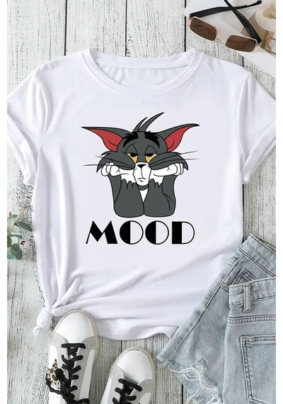 Uyguntarz Unisex Mood Baskılı Oversize Tshirt Beyaz