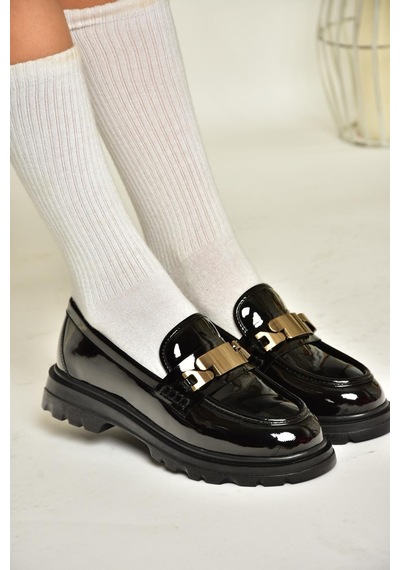 Fox Shoes T820515108 Siyah Rugan Makosen Kadın Ayakkabı Siyah-rugan Siyah