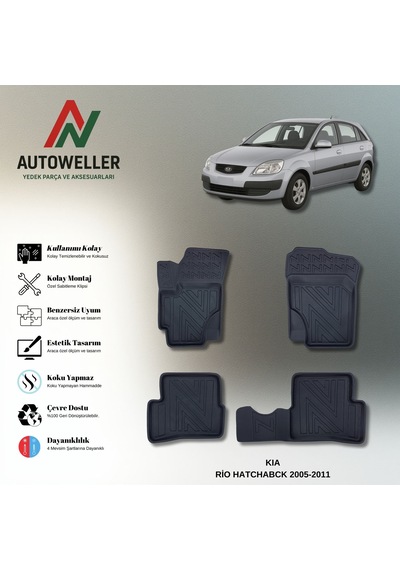 Kia Rio Hatchback 2005-2011 Uyumlu Havuzlu Oto Paspas