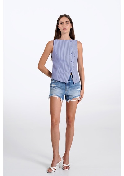 Thalure Kadın Lacivert Pötikare Kruvaze Slim Fit Yelek