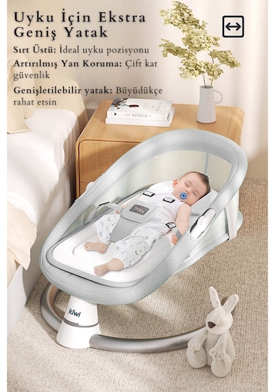 Kiwi Dolly 2in1 Otomatik Sallanan Kademe Ayarlı Beşik Ve Anakucağı - Gri