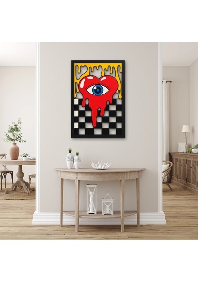 Tek Gözlü Eriyen Kalp Metal Tablo 45x65 Cm Çok Renkli