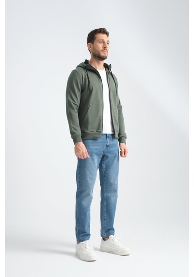 Shooter Sportwear Shooter Erkek Üç İplik Şardonsuz Fermuarlı Kapüşonlu Sweatshirt Haki