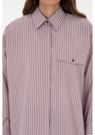 U.S. Polo Assn. Kadın Bordo Çizgili Uzun Kollu Gömlek 50316369-VR177
