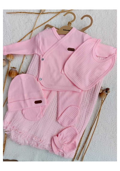 Bilge Trend Pembe 4 Kat Müslin Battaniyeli 6 Parça Hastane Çıkışı Pembe