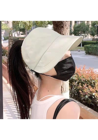 Valkyrie Geniş Vizör Güneş Koruyucu Kadın Şapka Maske Takma Düğmeli Tenis Spor Şapka Krem Krem