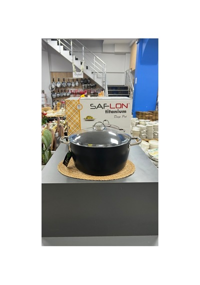 Safinox 34 Cm Derin Titanyum Tencere Siyah - 680929950 Siyah