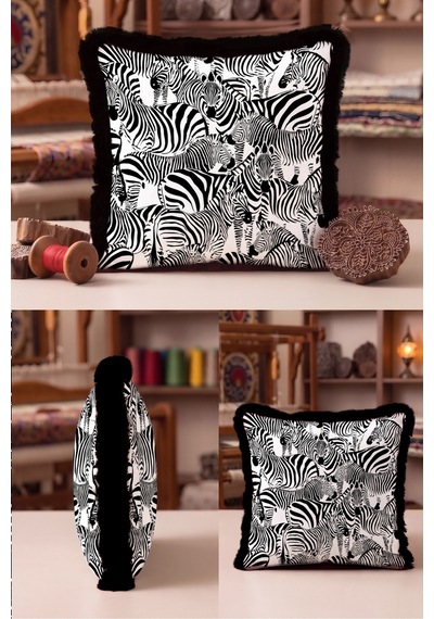Safari Zebra Motifli Şatafatlı Saçaklı Yastık Kılıfı - Egzotik Hayvan Siyah Püsküllü Kırlent Kılıfı Buzlu Ufuk Mira Safari Zebra Motifli Şatafatlı Saçaklı Yastık Kılıfı - Egzotik Hayvan Siyah Püsküllü Kırlent Kılıfı Buzlu Ufuk Mira