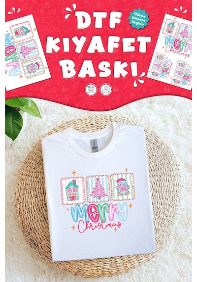 Yılbaşı Süsler Temalı Kumaş Baskı Yapılabilen Özel Tasarım Ütü Ile Yapışan Tekstil Dtf Baskı Görseli Çok Renkli