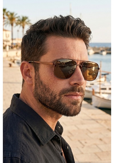 Di Caprio Dc3053brwn Kahverengi Modern Square Polarize Camlı Erkek Güneş Gözlüğü